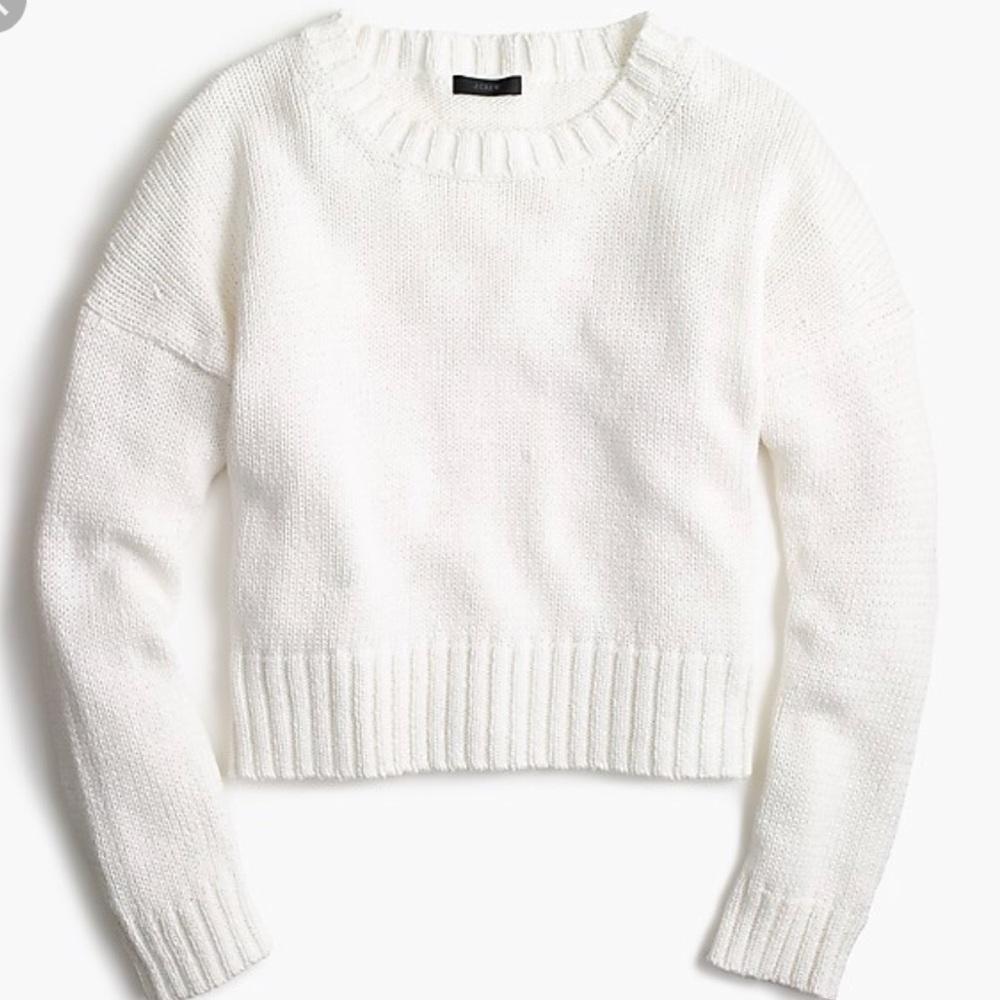 J.Crew Cotton Rib-Trim Crewneck Sweater White XS